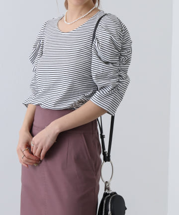 【WEB限定】ボーダーテレコリブパワショルトップス