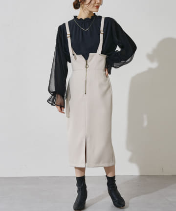 prose verse(プロズヴェール) 【肩紐調節可能】サスペンダー付きフロントジップスカート