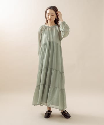 [mline] シアーストライプティアードワンピース