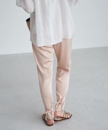 【手洗い可・ラグジュアリー感漂う】裾リボンサテンイージーパンツ