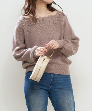 natural couture(ナチュラルクチュール) 幅広モチーフレース畦ニット