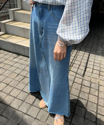 切替デニムロングスカート