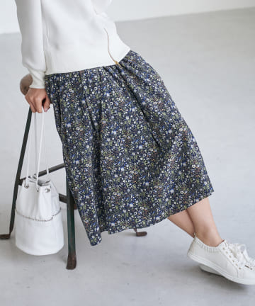 【セットアップ可・サステナブルな一枚】花柄プリントギャザースカート