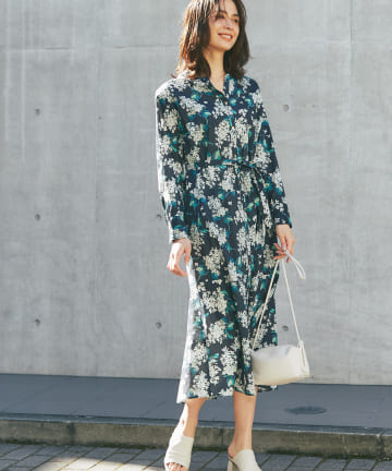 【着回し抜群】リバティプリントラッフル切り替えシャツワンピース