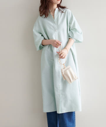 natural couture(ナチュラルクチュール) WEB限定カラー有り/細ベルト付きバンドカラーシャツワンピース