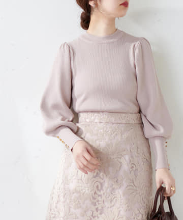 natural couture(ナチュラルクチュール) ボリューム袖金釦リブニット