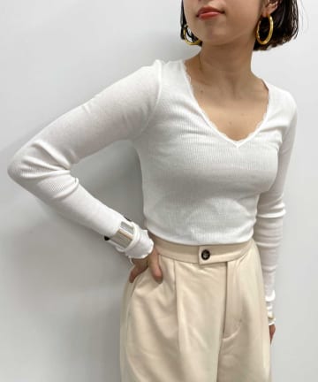 Omekashi(オメカシ) 【PALM】RIB LONG SLEEVE TOPS レースロンT