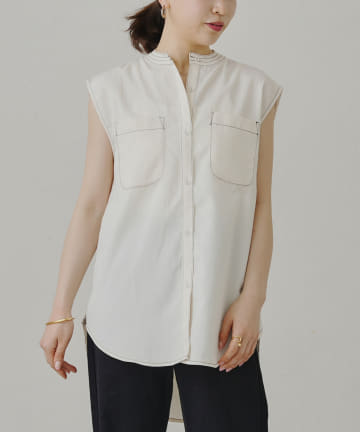 prose verse(プロズヴェール) 配色ステッチWポケットノースリーブシャツ