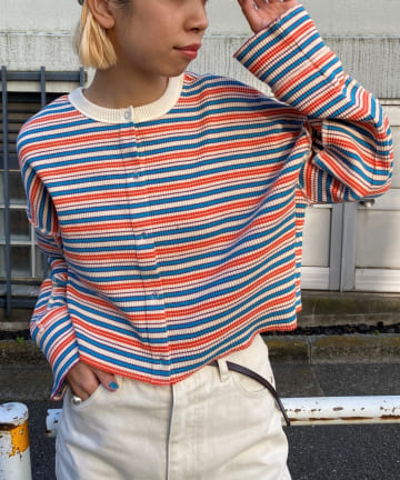 レトロリブボーダーカットカーディガン