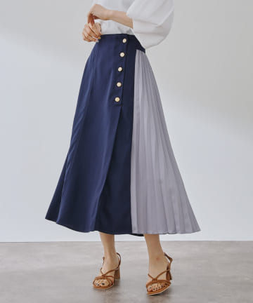 prose verse(プロズヴェール) 【バックウエストゴム仕様】サイドプリーツ切り替えスカート