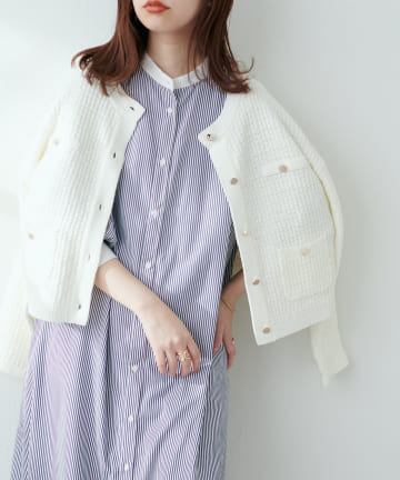 natural couture(ナチュラルクチュール) 華やかな柄が目を惹く！ツイードショートカーディガン