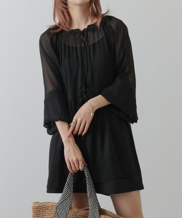 楊柳シフォン2WAYギャザーブラウス