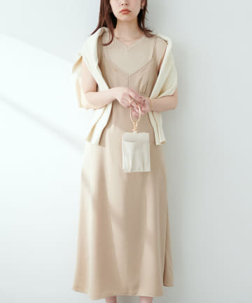 natural couture(ナチュラルクチュール) 【WEB限定】素材感で魅せる　ノースリリブニット×キャミワンピースセット