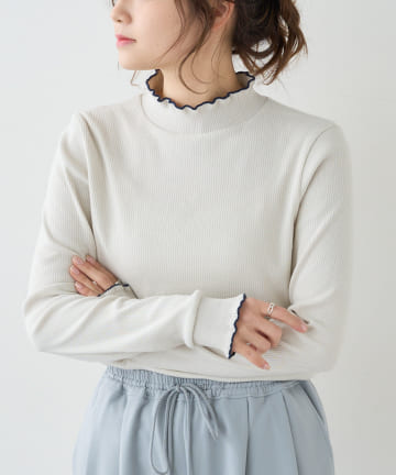 配色リブテレコハイネックロングスリーブ