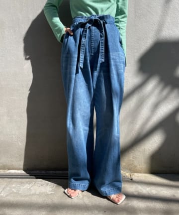 デニムタックワイドパンツ