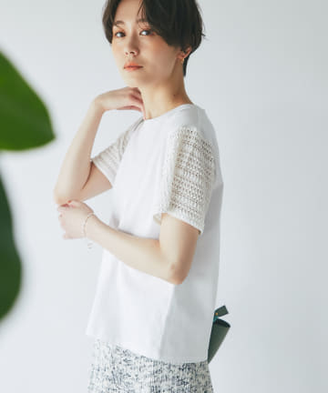 【ヘルシーな肌魅せ】オーガニックコットンメッシュスリーブカットソー