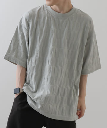 5分袖ジャガードTシャツ / オーバーサイズ