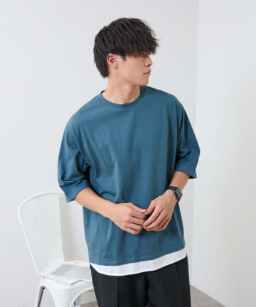 【5色展開】汗ジミ軽減レイヤード半袖Tシャツ/オーバーサイズ