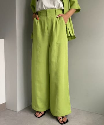 セットアップ可！リネンライクステッチワイドパンツ
