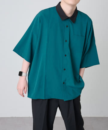 ポリストレッチクレリック半袖シャツ / バイカラーシャツ