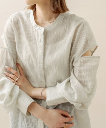 [mline] 肩開きシアーストライプシャツ