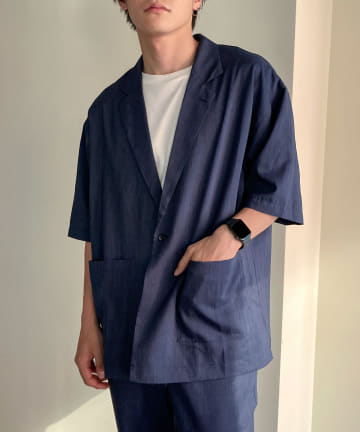 【セットアップ対応 / UNISEX】リネンライクジャケシャツ