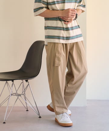 ベルト付タックパンツ/ワイドパンツ