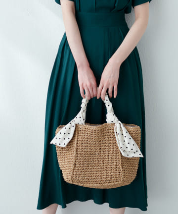 natural couture(ナチュラルクチュール) リボンスカーフ持ち手トートバッグ