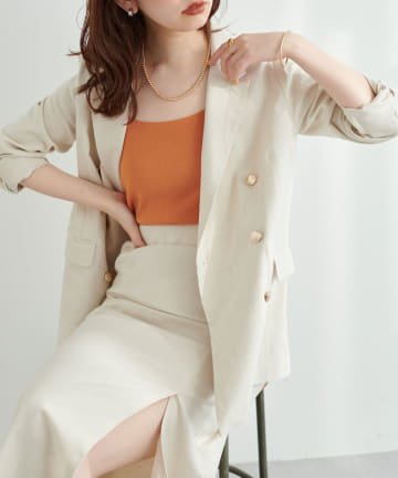 natural couture(ナチュラルクチュール) ちょっと大人な綿麻金釦テーラージャケット