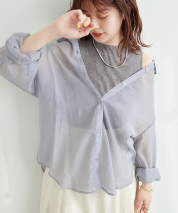 natural couture(ナチュラルクチュール) WEB限定カラー有り/コレ1着でコーデが決まる  シアーシャツ×リブニットセット