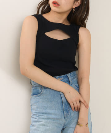 OUTLET(アウトレット) 【Chico】パット付き胸開きアメスリリブタンク