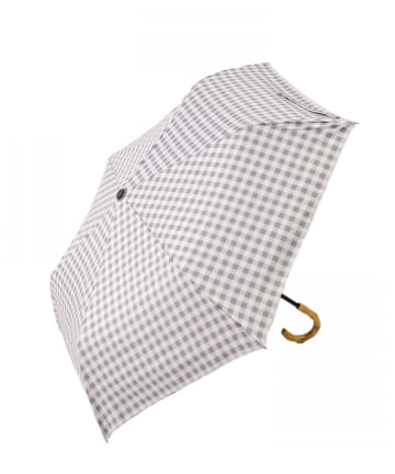 3COINS(スリーコインズ) 晴雨兼用持ち手竹ギンガムチェック折傘