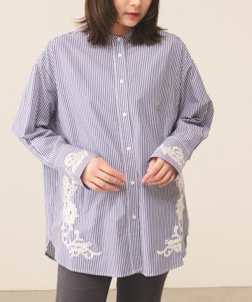 Lui's(ルイス) カットワーク刺繍ストライプBigシャツ