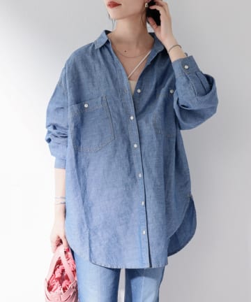 リネン混BIGシャツ(Blue)
