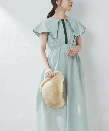 natural couture(ナチュラルクチュール) WEB限定カラー有り/配色パイピングビック衿ワンピース
