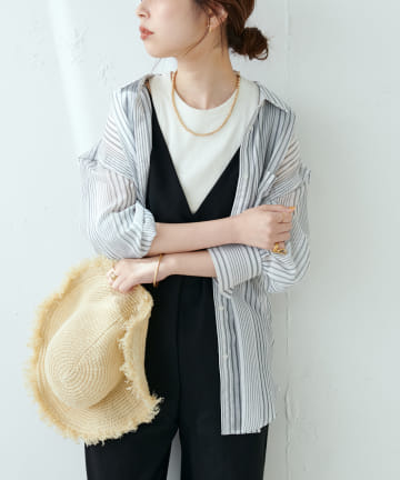 natural couture(ナチュラルクチュール) 肩あきラメシアーシャツ