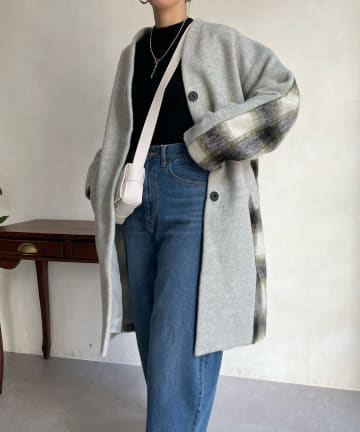 【WEB限定】チェック切替シャギーコート
