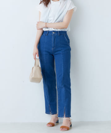 natural couture(ナチュラルクチュール) 冷感デニムセンターシームスリットパンツ