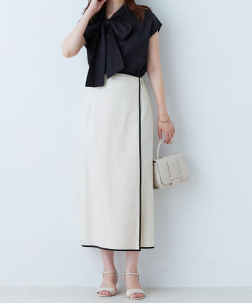 natural couture(ナチュラルクチュール) 配色パイピングラップ風スカート