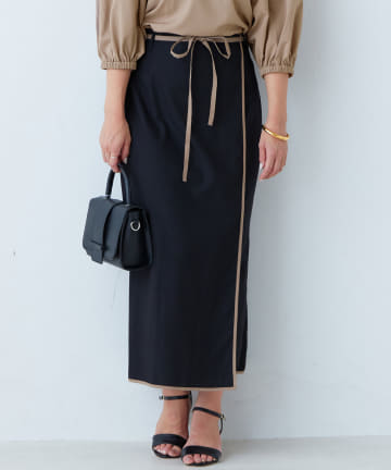 natural couture(ナチュラルクチュール) 配色パイピングラップ風スカート