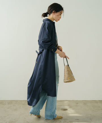 OUTLET(アウトレット) 【Loungedress】サテンBIGシャツワンピース