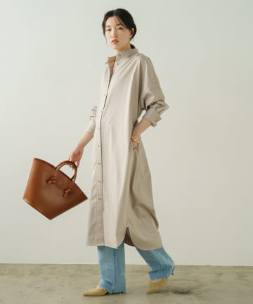 OUTLET(アウトレット) 【Loungedress】サテンBIGシャツワンピース