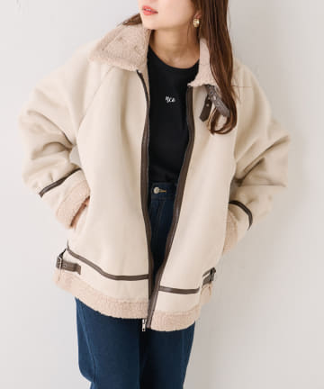 NICE CLAUP / OLIVE des OLIVE OUTLET(ナイスクラップ  / オリーブ デ オリーブ アウトレット) 【着回し抜群◎】フェイクムートンフライトジャケット