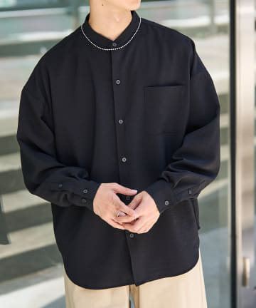 テックリネンバンドカラーシャツ