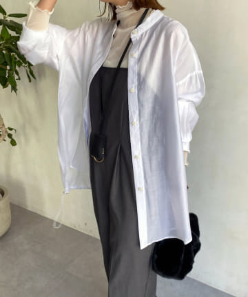 DOUDOU(ドゥドゥ) 裾ドロストシアーロングシャツ