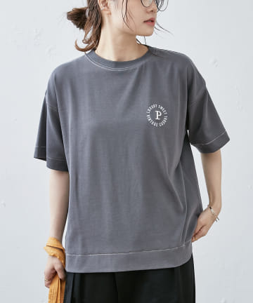 pual ce cin(ピュアルセシン) 【2022AW】フロッキープリント配色ステッチTシャツ