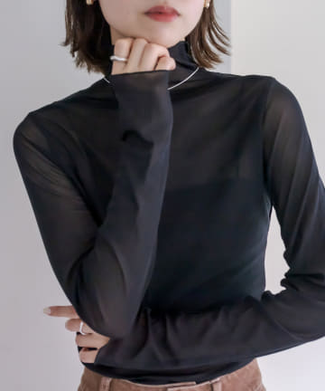 [mline]シアーハイネックロングTシャツ