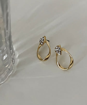 ラインストーンフープピアス