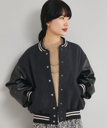 メルトン×フェイクレザースタジャン