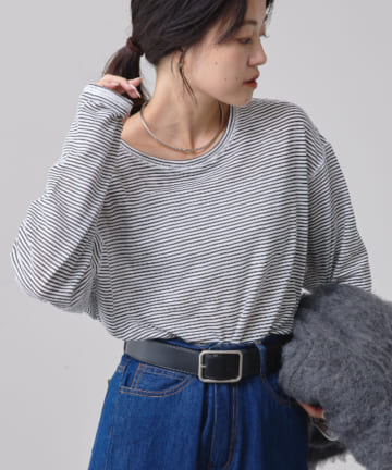 CIAOPANIC TYPY(チャオパニックティピー) 【WEB限定】ボーダーサイドスリットシアートップス